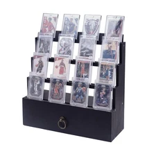 4-Tier Trading Card Display Case with Dedicated Flocking Drawers,Wooden Card ...