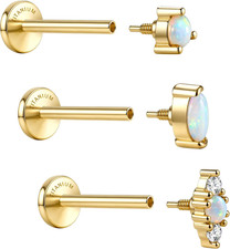 G23 Implant Grade Titanium Flat Back Earrings Studs: 14K Gold Plated Hypoallerge