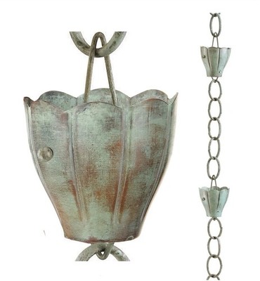 Good Directions Blue Verde Copper Crocus Rain Chain with Gutter Clip