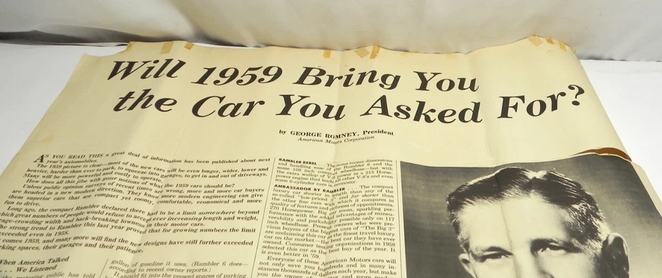 PÓSTER DE CONCESIONARIO RAMBLER VINTAGE "¿TE TRAERÁ 1959 EL AUTO QUE PEDISTE?" Foto 2 de 4