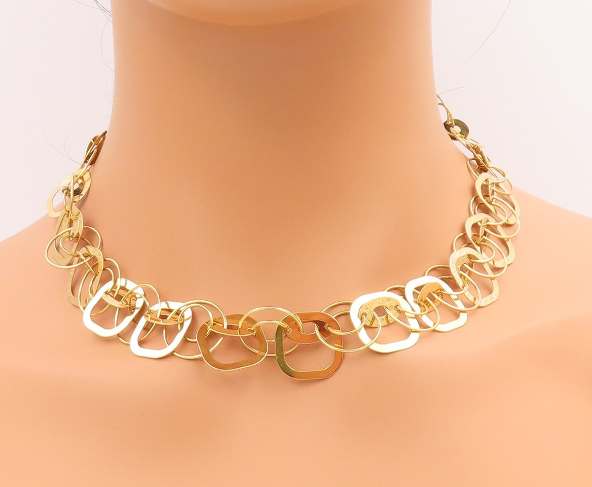 18K GOLD Vintage Necklace Modern Interlocking Geometrical shapes