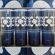Cobalt Blue 4pc MCM Daisy Tom Collins Cocktail Glasses Made in Italy 6.5”t 10oz
