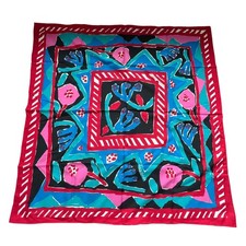 Vintage 90s Abstract Floral Geometric Square Scarf Lightweight Multicolor Rose