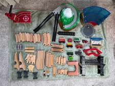 Large Wooden Train City Lot, With Cars, Vehicles, Trees And Brio Tracks.