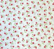 Small Red Roses on White Cotton Fabric, BTHY, Quilting, Out of Print