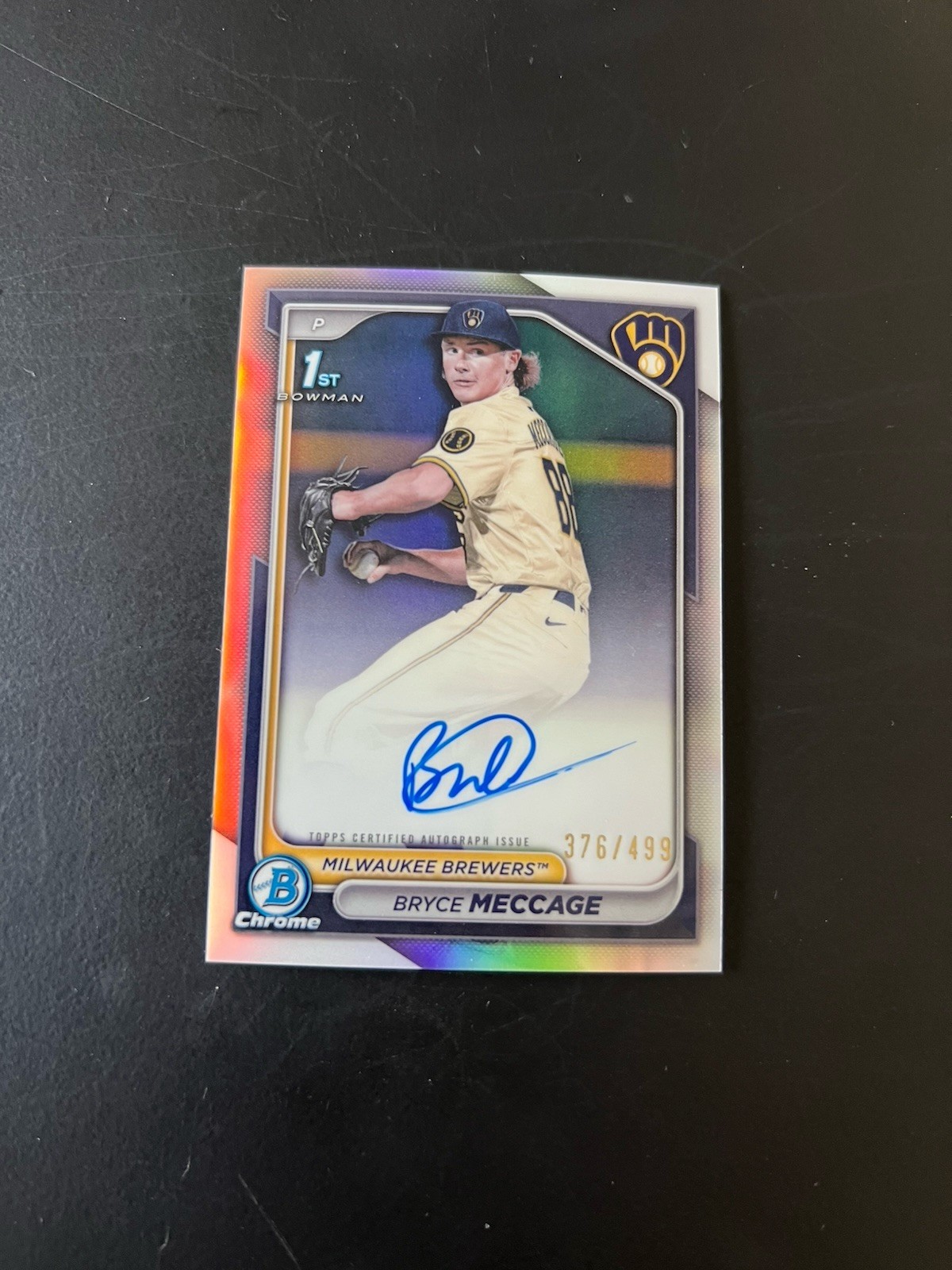 2024 Bowman Draft BRYCE MECCAGE 1st Chrome Auto Refractor  #80/499 Brewers