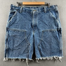 Vintage Carhartt Double Knee Shorts Mens 38 Blue Denim Baggy Cutoff Carpenter