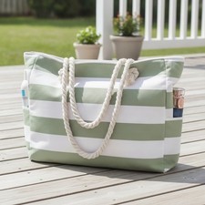 Large Beach Tote Bag, Waterproof Sandproof Beach Bag with Zipper