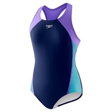 Speedo Mesh Blue Purple Thick Strap Swimwear One Piece Girl's 10 NWT