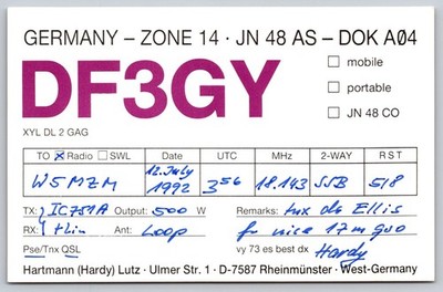 DF3GY QSL Card 1992 Germany Rheinmünster Amateur Radio Ham W5MZM A385