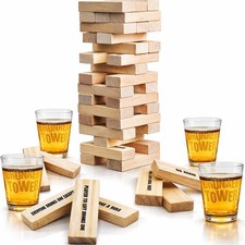 ArtCreativity Tumbling Tower Drinking Games for Medium, Woodgrain Color