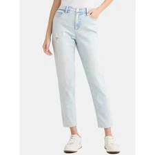 Time and Tru Women s High Rise Mom Jeans, 27  Inseam, Relaxed Fit, Blue