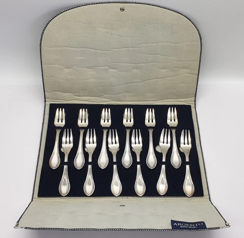 Set of 12 Italian Solid Silver Argento 800 Cake Forks in Original Pouch - Image 2 of 4
