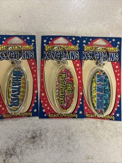 Unused 1980's Socially Hazardous Hologram Sequin Keychain Set of 3 RARE