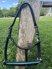 Leaders 3/4" Turquoise Crystal Padded Black Leather Halter for Horse Size
