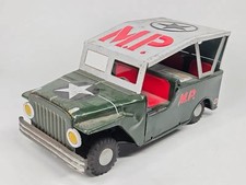 Vintage Japan Tin Litho M.P. Military Police Jeep Friction Toy 9 Working