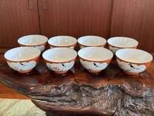 8- Chinese Coral Red Glazed Famille Rose Bird Flower Porcelain Bowls Qing 4.5
