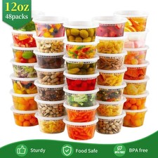 48 Pack 12oz Deli Containers with Lids BPA-Free Leakproof Microwave Freezer Safe