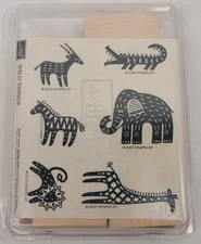 Stampin Up Wild Things Animal Stamp Set Of 6 Giraffe Lion Elephant Vtg 2000