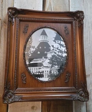 Vtg Ornate Wood 15.5"x13.5" Frame Art Black + White Print Hotel Del Coronado CA