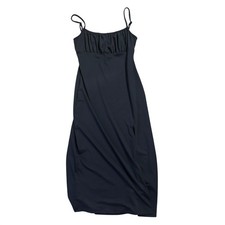 SHEIN Womens Black Maxi Dress Adjustable Spaghetti Strap Gathered Bust Slit L