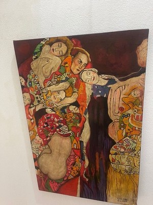 Gustav Klimt Signed Oil Painting on Canvas 16x24 in Art Nouveau .