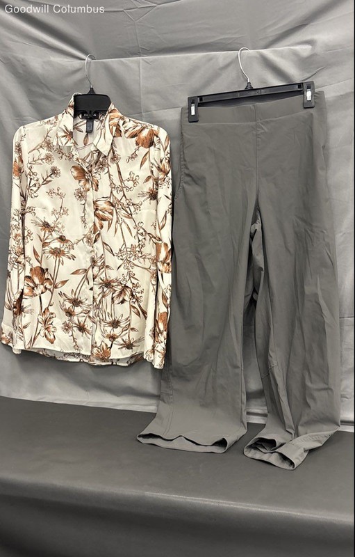 Express Women's Portofino Floral Shirt & Gray Pants 2-Piece Outfit Set Sz S