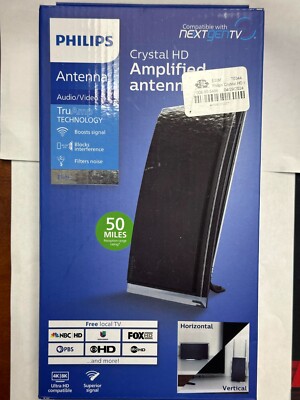 Philips SDV3237N/27 Black 6V 1500mA 50 Miles HD Crystal Amplified TV Antenna