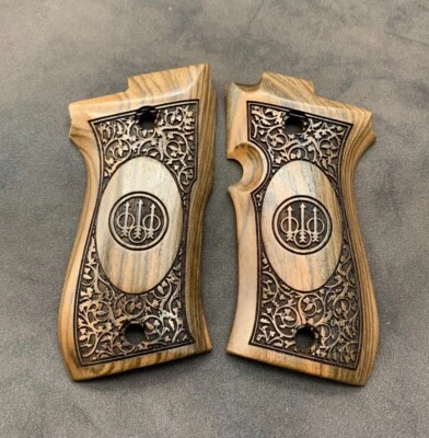 HANDMADE Beretta Turkish Walnut Wood Grips. Fits 85F, 85FS, 85BB Models. Floral Design A+