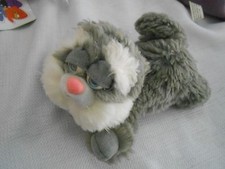 vintage plush gray white laying down cat blue eyes pink nose 6"
