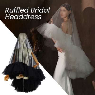 Bridal Wedding Veil Ruffled Edge Two Layer Blusher Elbow Length Hair Cover Face
