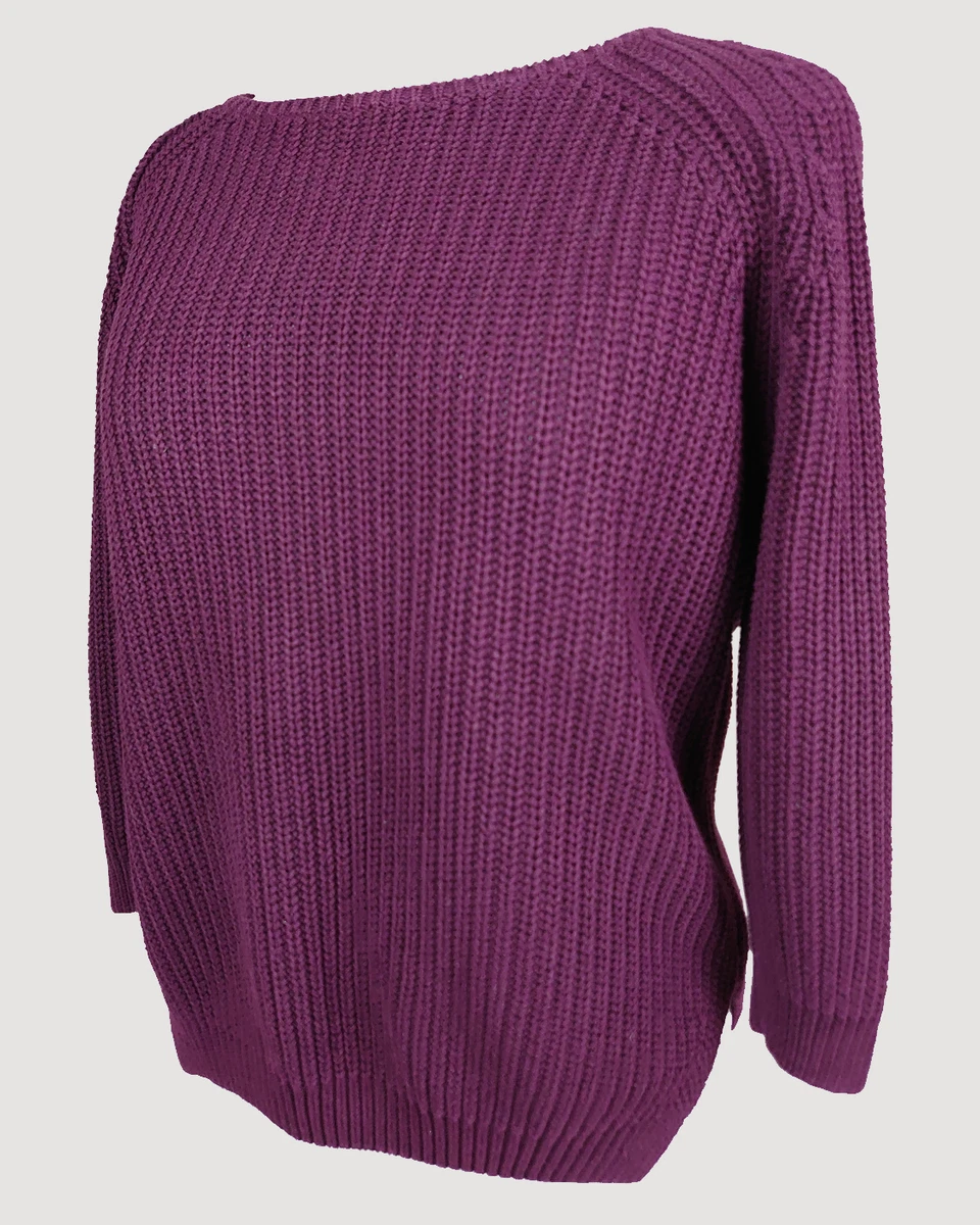 French Connection FCUK Medium cotton chunky knit purple boat neck