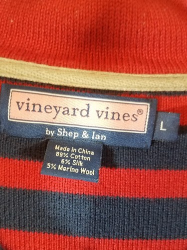 Vineyard Vines Striped 1/4 Zip Cotton/Wool/Silk Pullover Sweater (Mens Large) - Picture 4 of 5