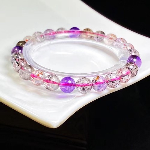 7.2mm Natural Brazil Super Seven 7 Melody Amethyst Crystal Round Beads Bracelet - Picture 3 of 6