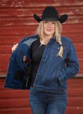 Wyoming Traders Womens Blue Snap Up Conceal Carry Denim Ranch Wear Jacket