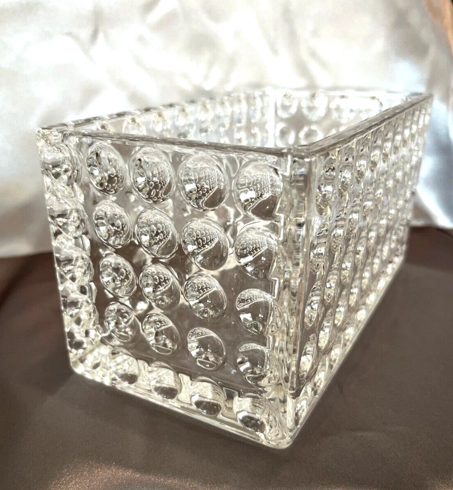 Modern Rectangular Clear "Bubble Glass" Vase, Candle Holder, Storage Container - Image 3 of 4