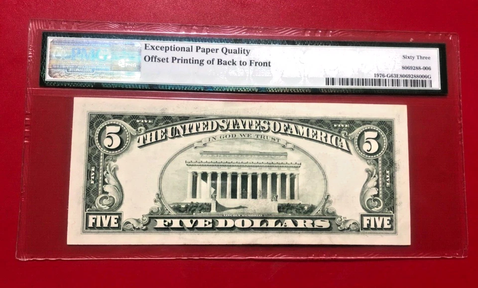 1981 FEDERAL RESERVE NOTE CHICAGO PMG 63 OFFSET PRINTING ERROR - Image 2 of 2