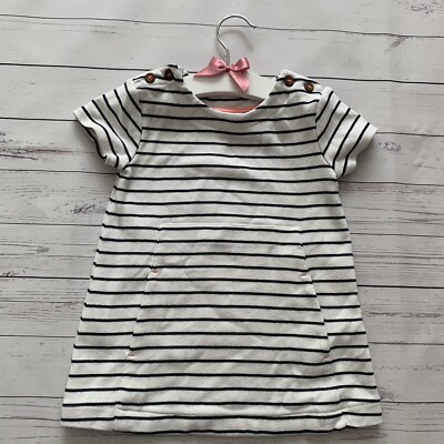 Baby Mädchen 9-12 Monate - Kleid NEXT weiß schwarz gestreift dicke Baumwolle Kurzarm