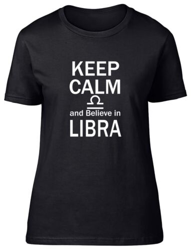Keep Calm and Believe in Libra Zodiak Dopasowany damski t-shirt - Zdjęcie 1 z 8