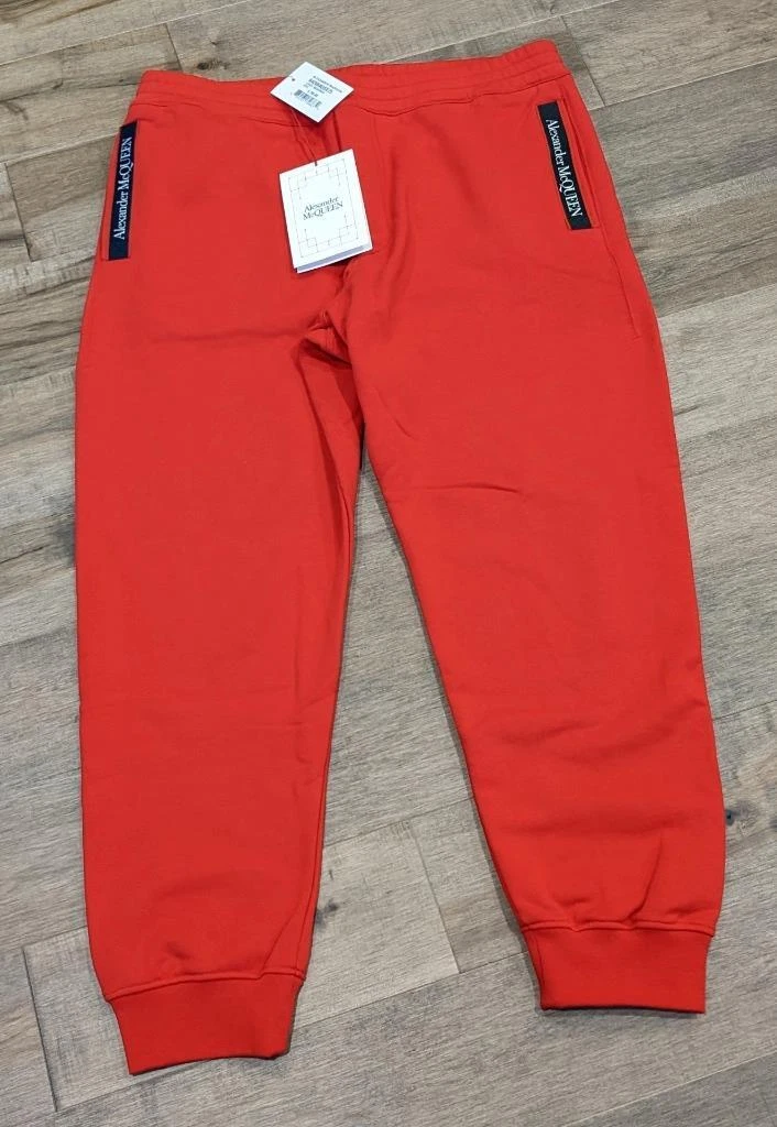 795 Mens Alexander McQueen Selvdege Logo Taping Jogger Pants Red