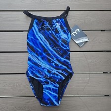 TYR DuraFast Elite Nexus Diamondfit 1 Pc Swim Blue Youth Girl Sz 22 New