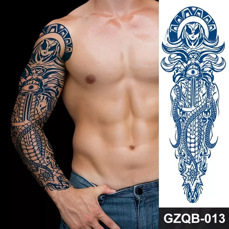 Fake Full Sleeve Semi Permanent Tattoos Realistic Large Tribal Tattoo Men Woman