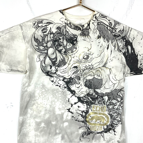 Ecko Unltd T-Shirt Size XL White Made In Usa All Over Print Rhino Mma Y2K