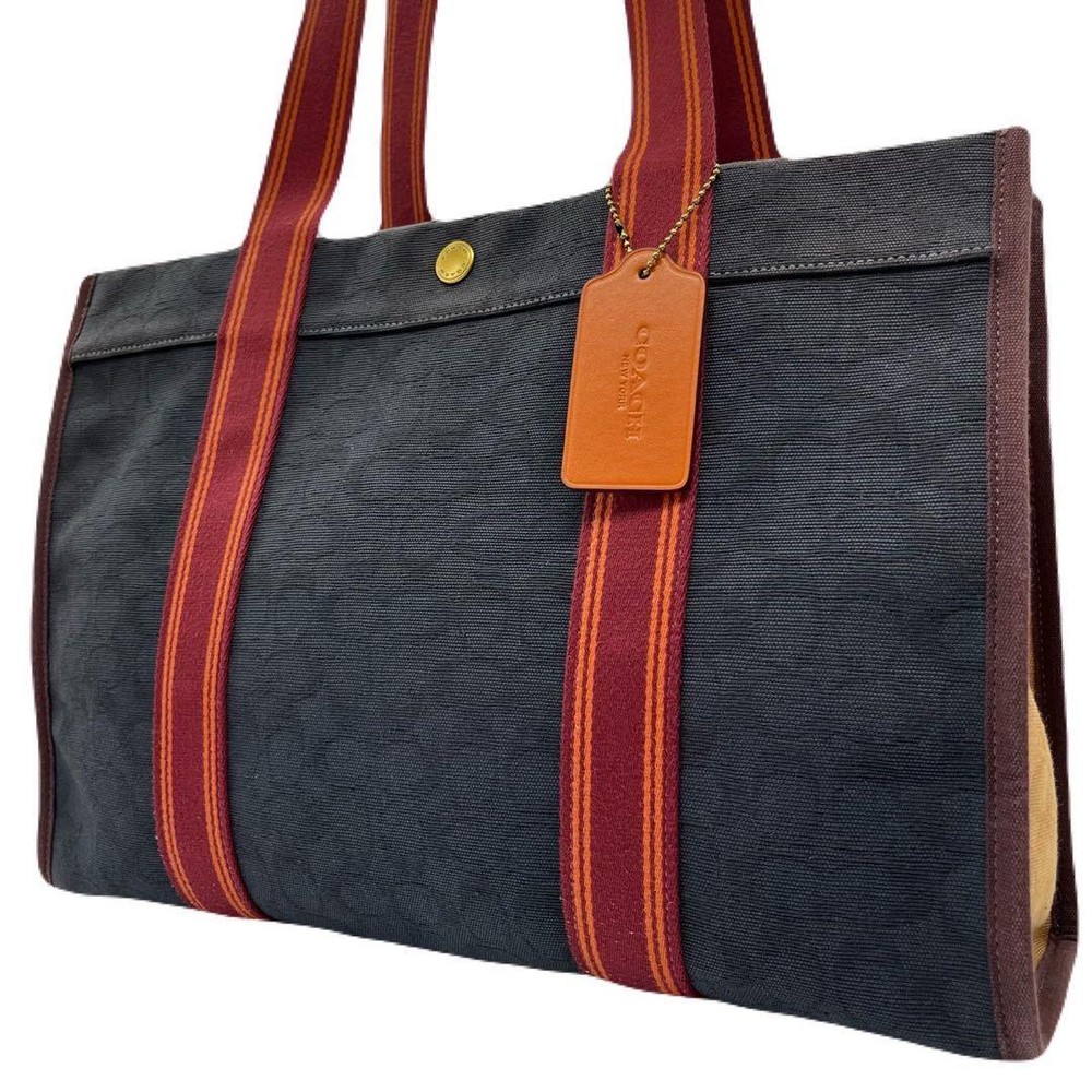 COACH Spin Tote Bag Signature Jacquard Navy Large Capacity