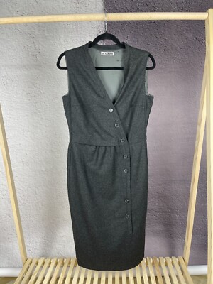 jil sander grey dress Jil Sander Women's Maxi Dress with Cap Sleeves and Side Slit in Grey