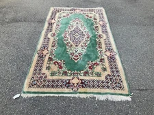 4'1" X 7'4" Green KER MAN FLORAL RUG