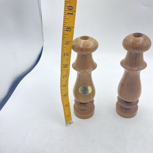 Vintage Kam Co Teak Wood Candle Holders Set Of 2 Pillar Taper Candles Thailand - Picture 8 of 9