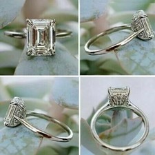 2.36Ctw Emerald Cut Moissanite Hidden Halo Engagement Ring 14K White Gold Plated