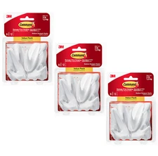 3 Pks 3M Command 8 Medium Designer Hooks & 12 Adhesive Strips Per Pack Max 3 lb 