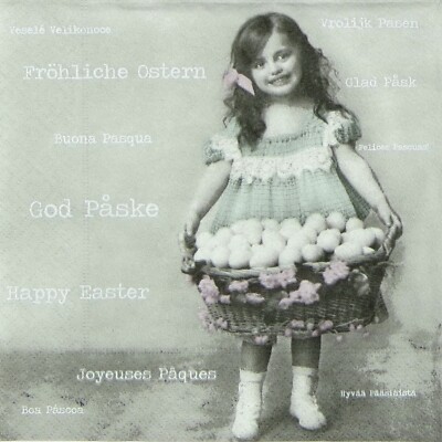 4x einzelne Papierservietten für Decoupage und Party Vintage Ostern Mädchen mit Eiern